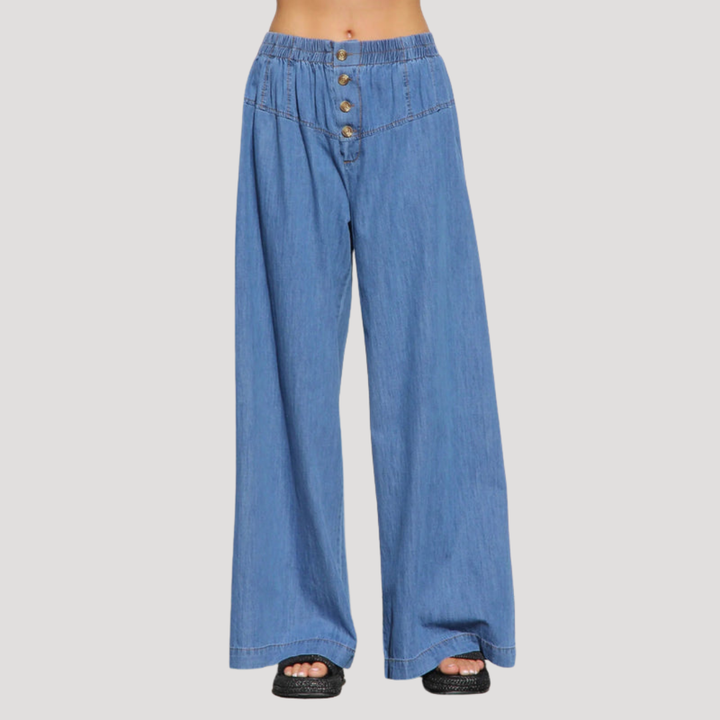 Wide Leg Women's Pants with Elastic Waistband, view 3 - Elena Harper