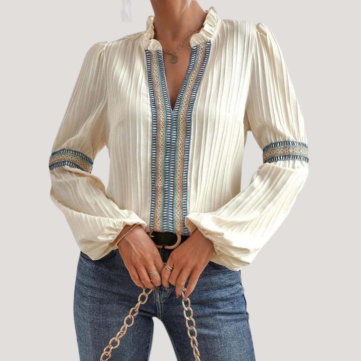 Bohemian Embroidered Women's Blouse with Flared Sleeves