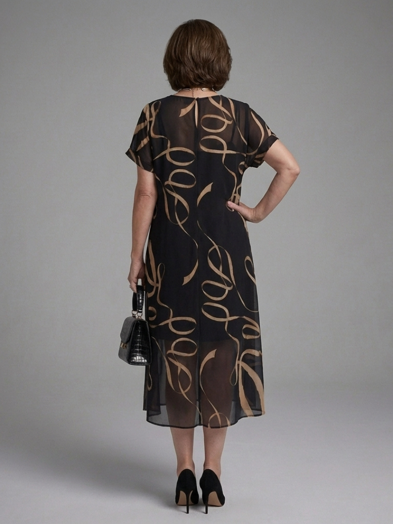 Adria Short Sleeve Abstract Midi Dress - Elena Harper