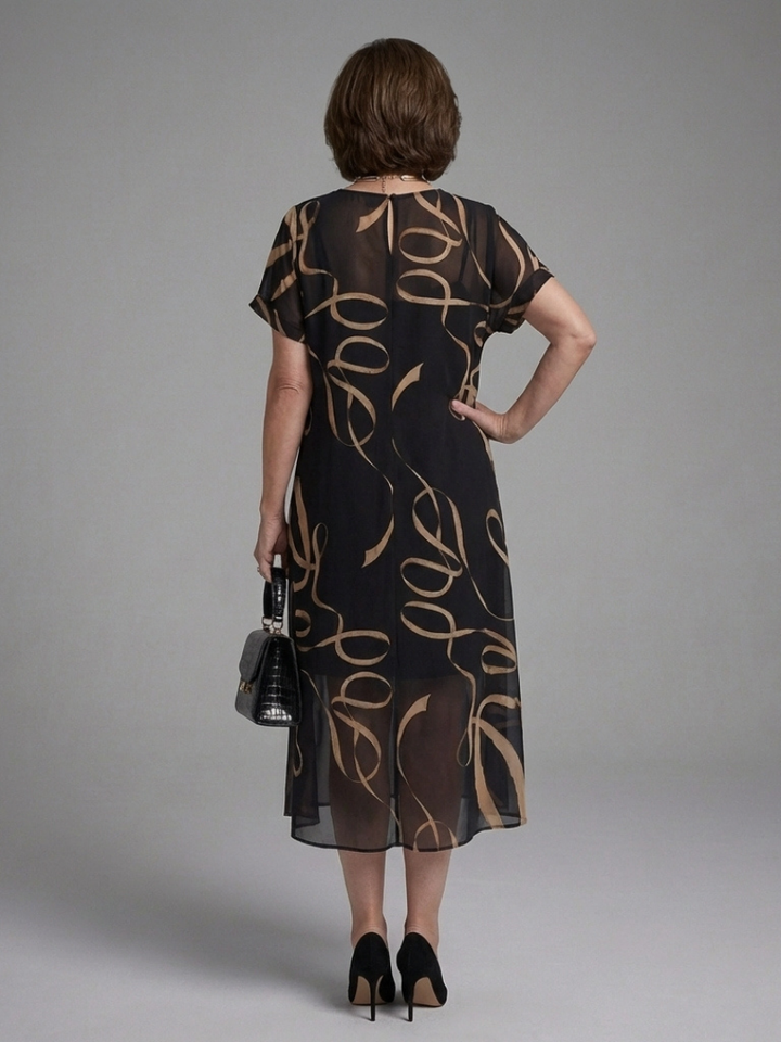 Adria Short Sleeve Abstract Midi Dress - Elena Harper