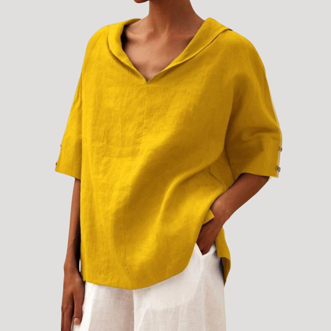 Loose and Flowing Linen Blouse with Short Sleeves