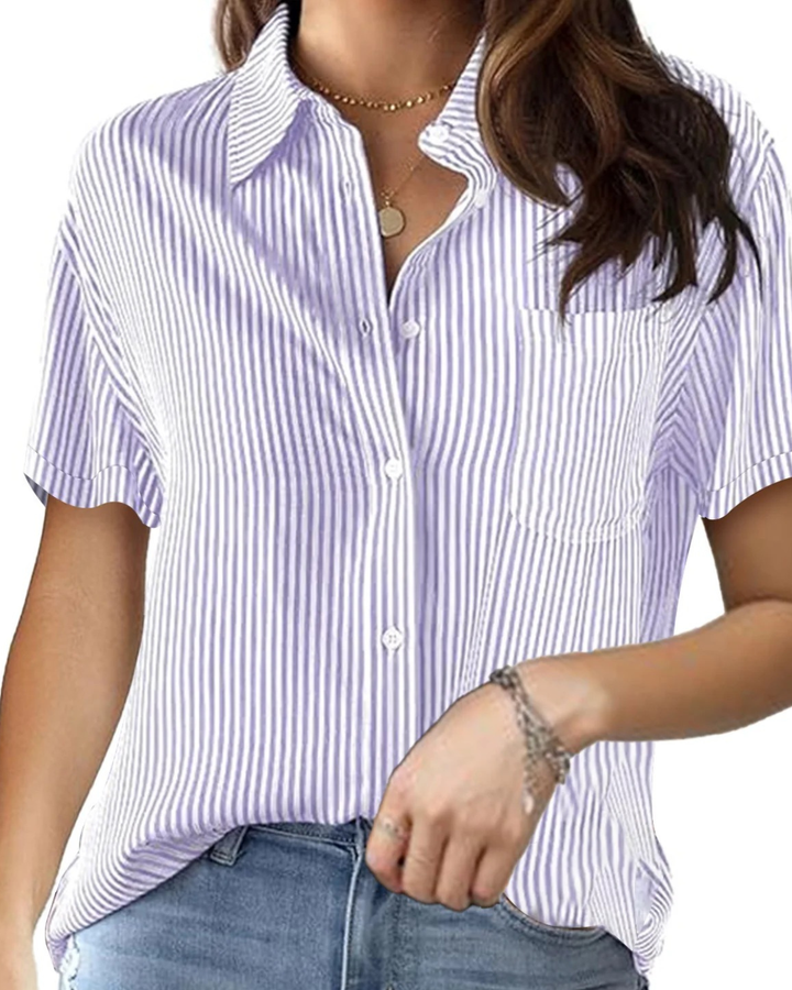 Blouse with Short Sleeves and Stripe Pattern for Women