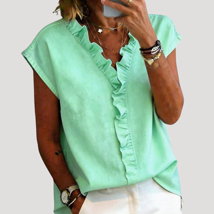 Elegant Short Sleeve Ruffled Women's Blouse