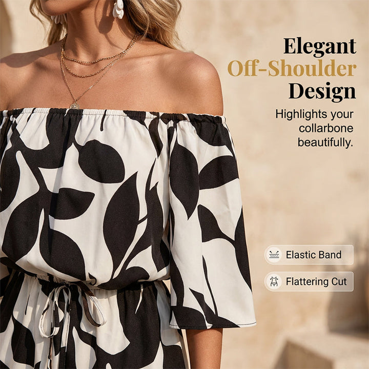Women's Off-Shoulder Short Jumpsuit with Adjustable Waist