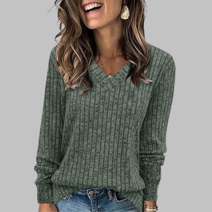 Women's V-Neck Sweater with Long Sleeves
