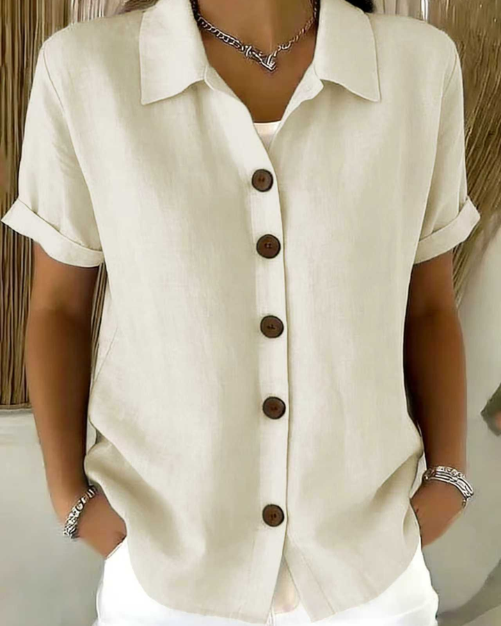 Women's Button-Up Short Sleeve Blouse in Lightweight Fabric