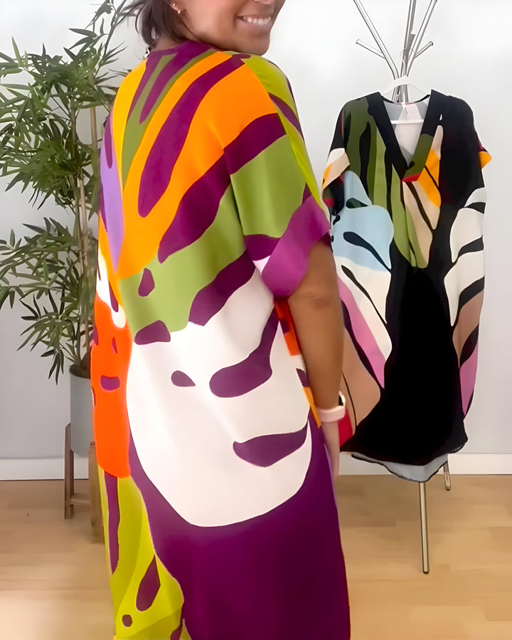 Ailsa Casual Dress with Colorful Leaf Print, view 8 - Elena Harper