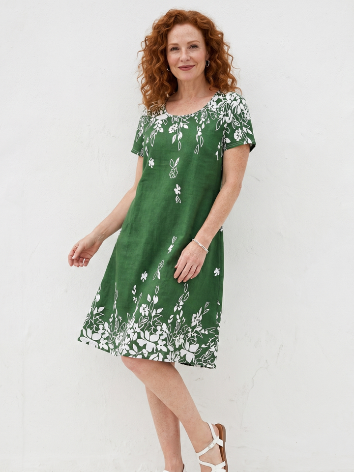 Daphne Short Sleeve Floral Border Mini Dress - Elena Harper