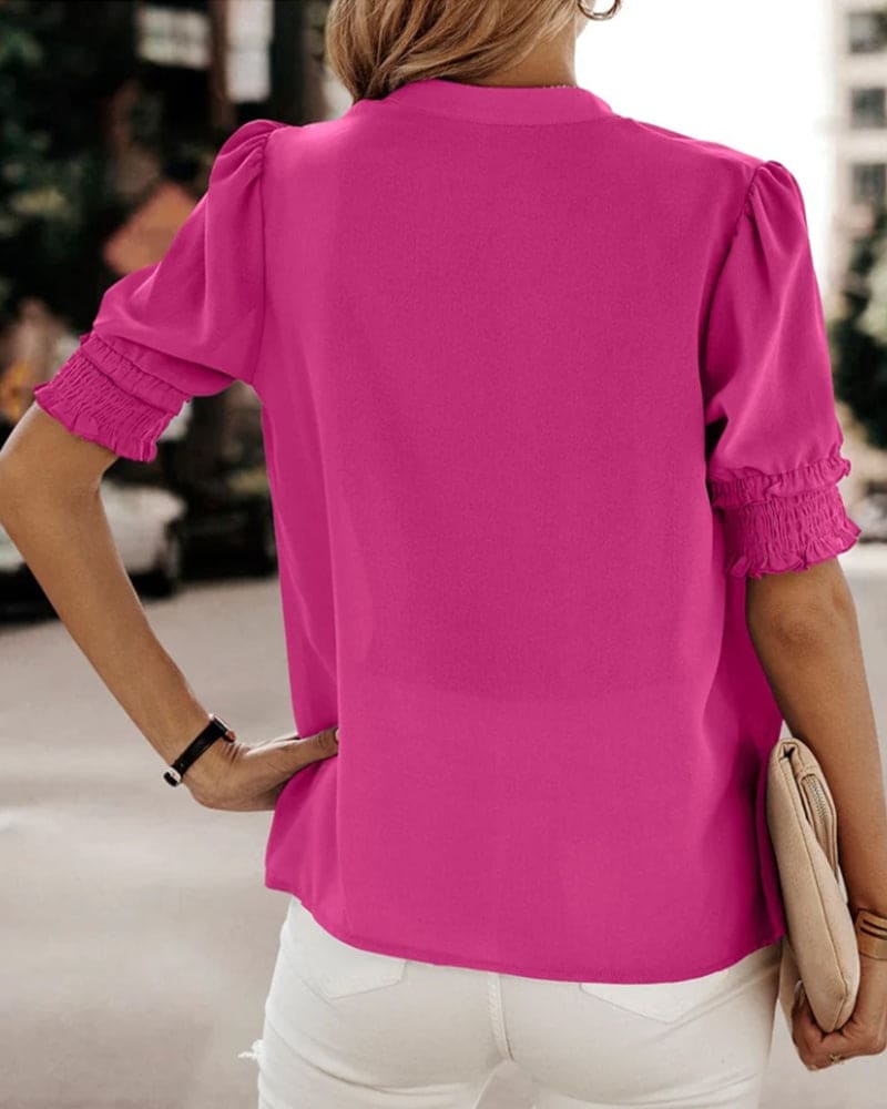 Blouse with Short Sleeves and V-Neck