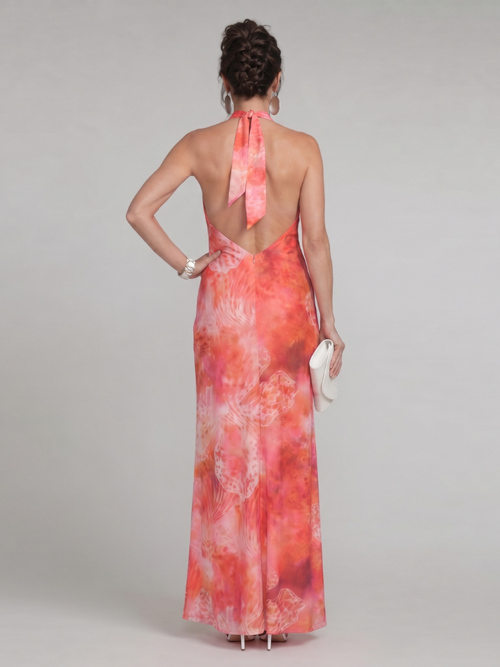 Coraline Halter Neck Printed Pattern Maxi Dress - Elena Harper