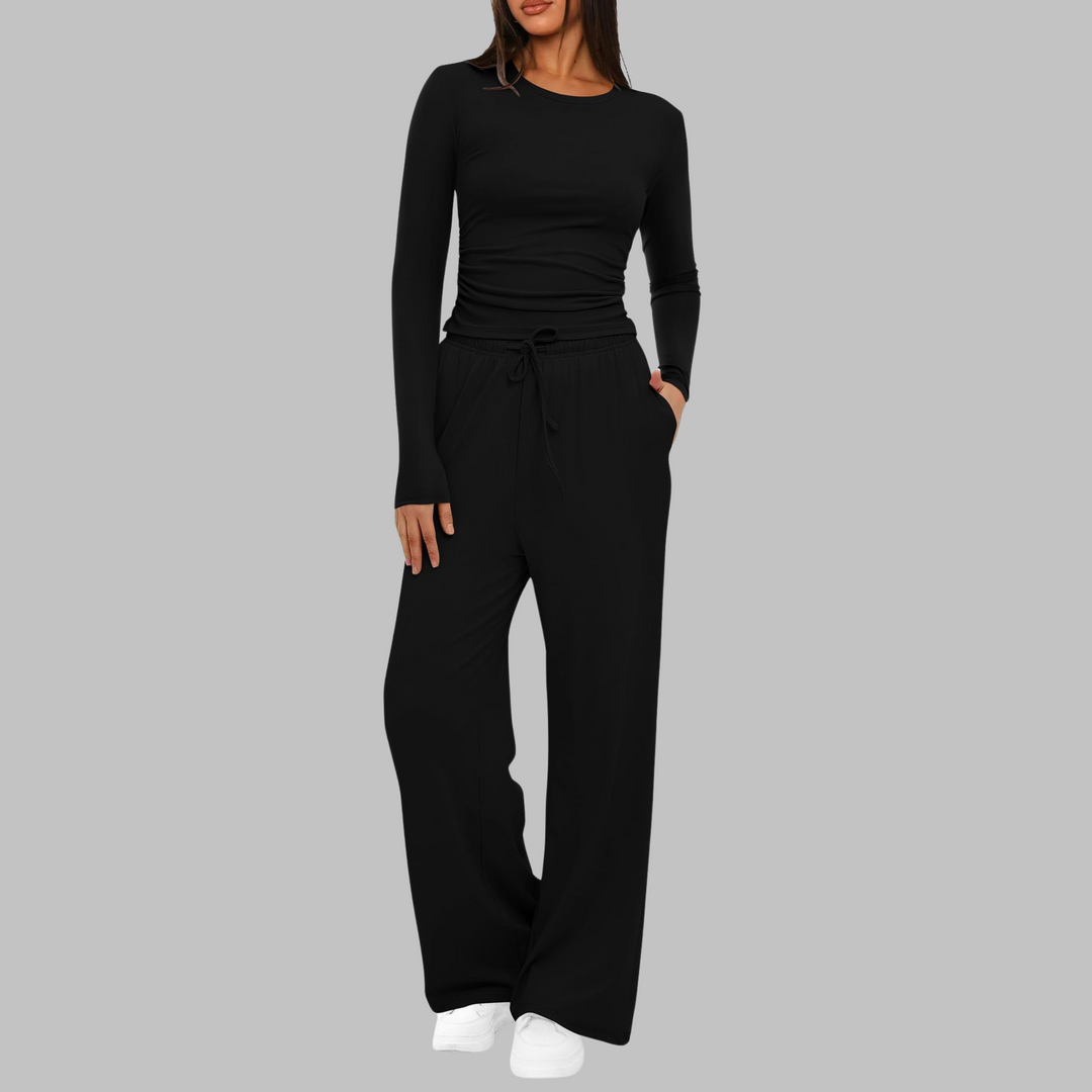BELLE Casual Long Sleeve Top and Wide Leg Pants Set - Elena Harper