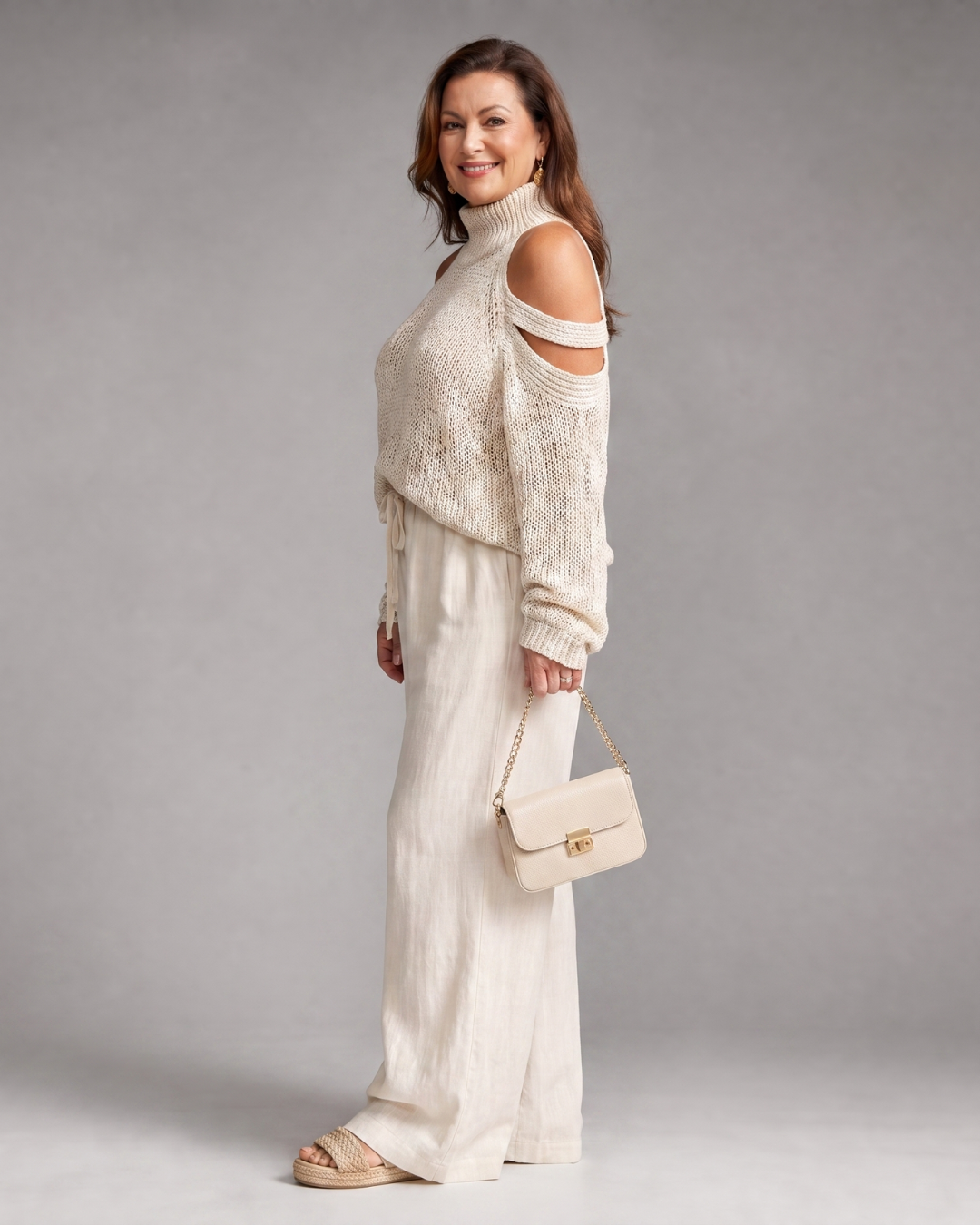 Elamen Cold Shoulder Knit Sweater Wide Leg Pants Set - Elena Harper