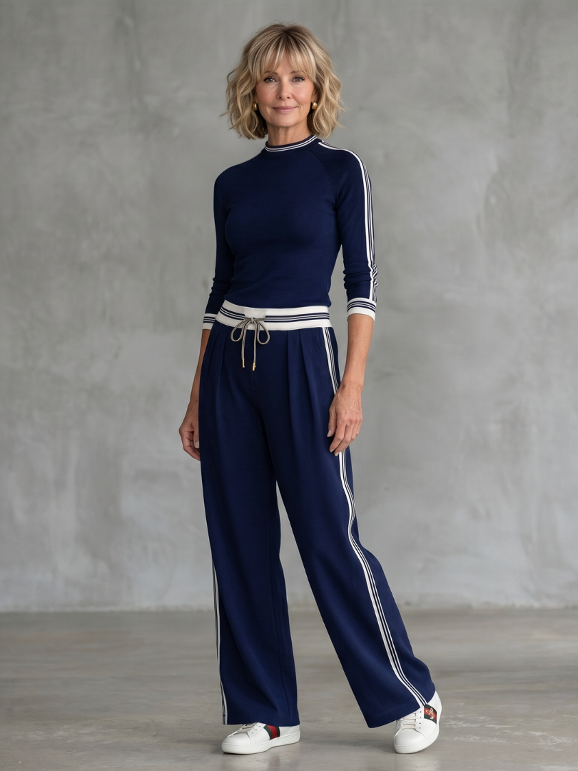 Eirlys Fitted Long Sleeve Top Wide Leg Pants Set - Elena Harper