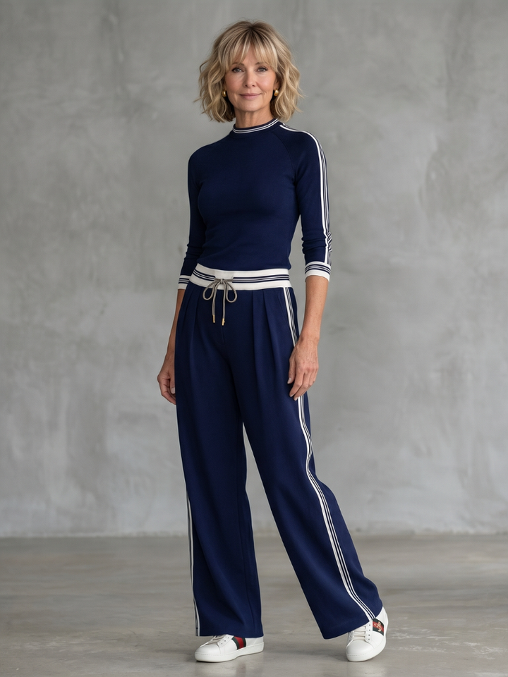 Eirlys Fitted Long Sleeve Top Wide Leg Pants Set - Elena Harper