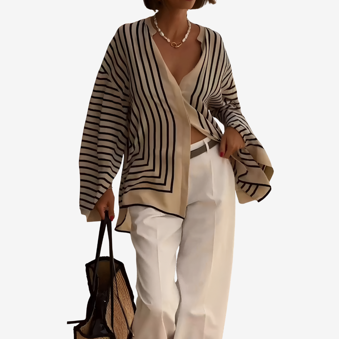 Women's Striped V-Neck Oversized Shirt