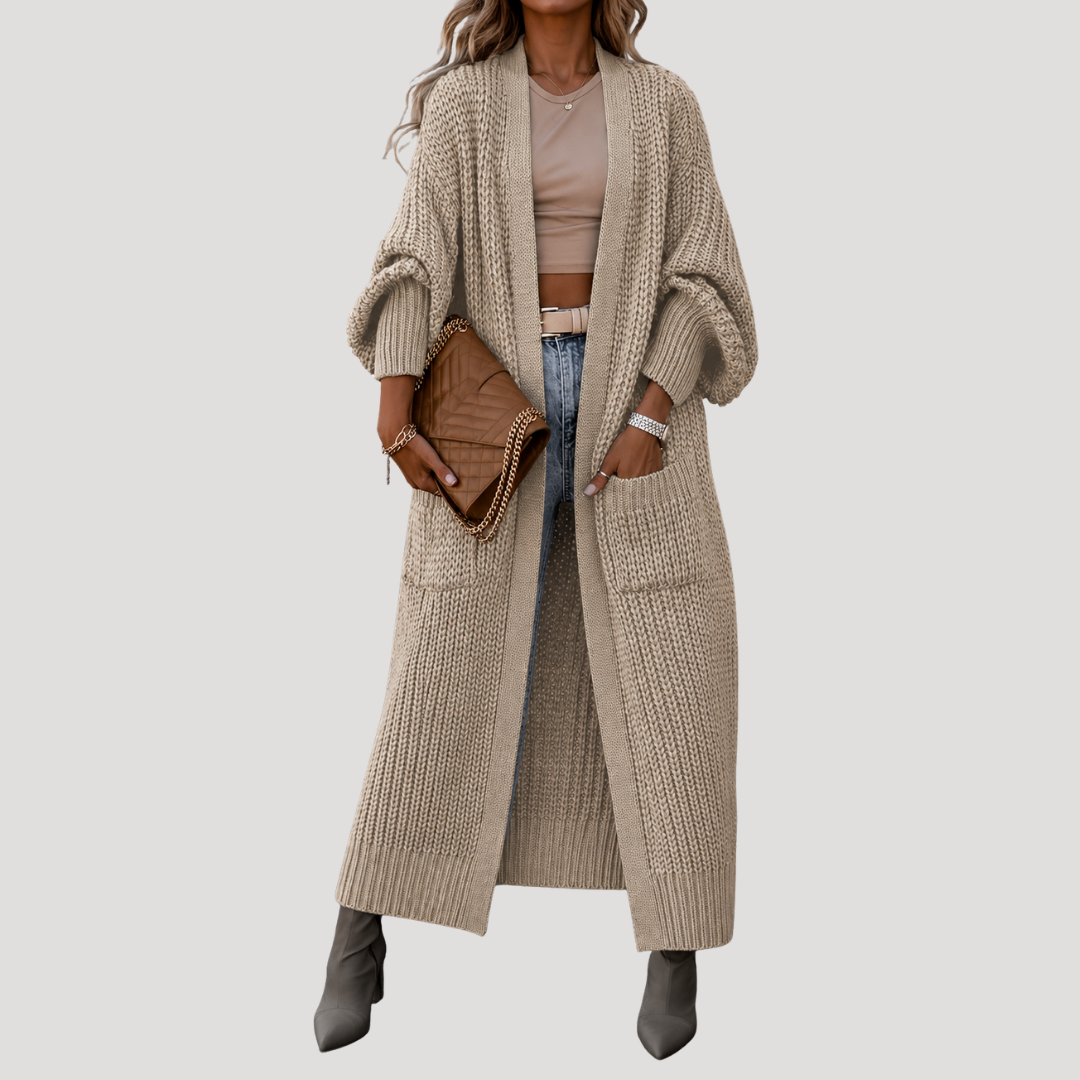 Long Oversized Women's Cardigan with Front Pockets
