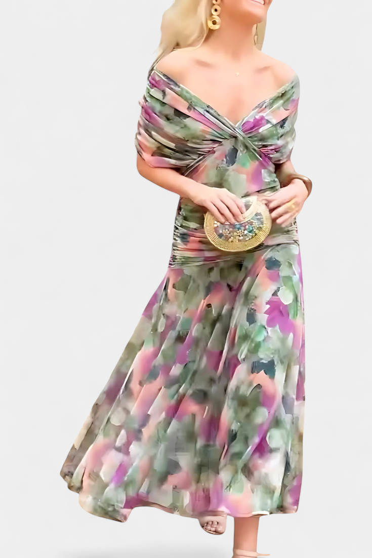 Long Floral Dress Alondra with V-Neck - Elena Harper