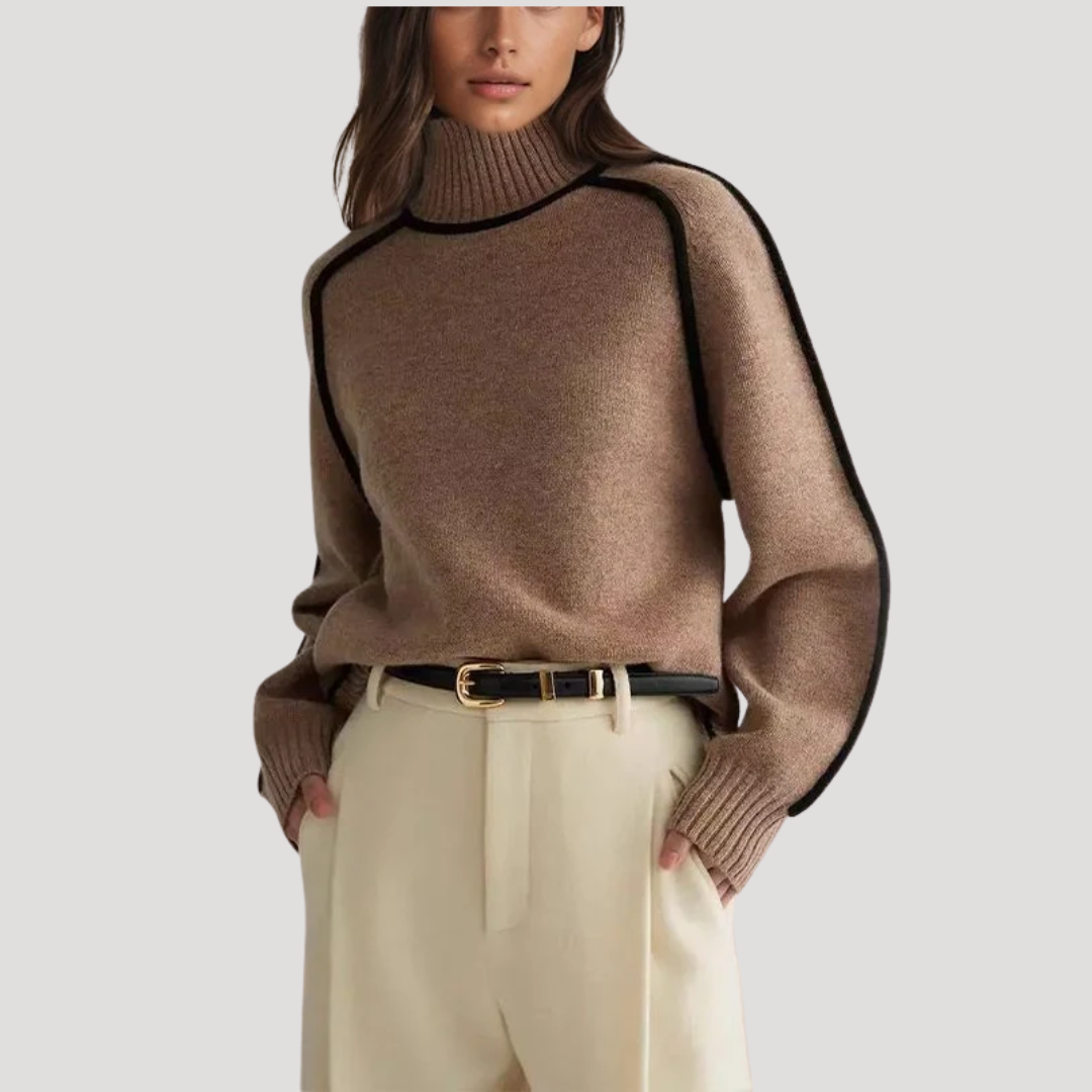 Women's Turtleneck Sweater with Contrast Edges