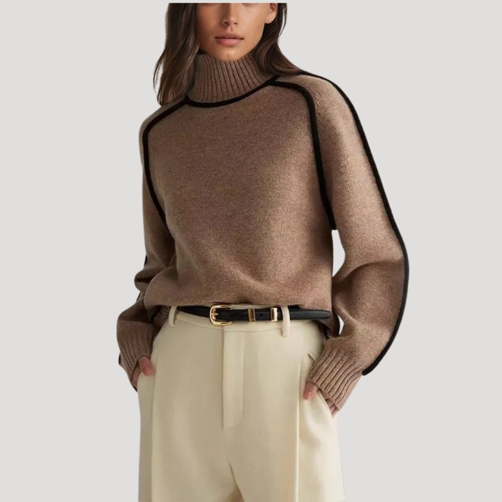 Women's Turtleneck Sweater with Contrast Edges