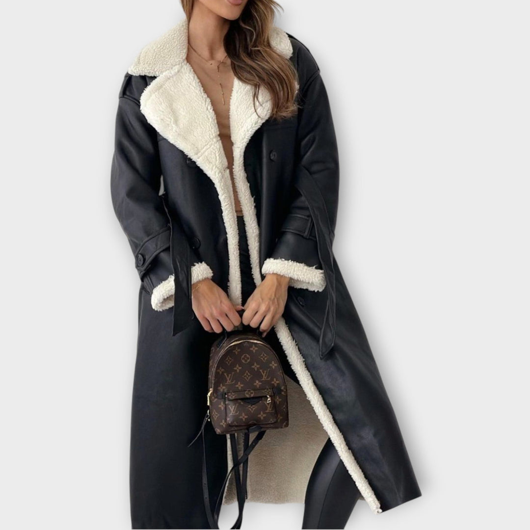 Double Breasted Sherpa Lined Trench Coat - Elena Harper