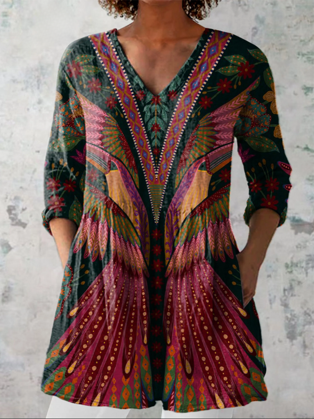 Women's Flowing V-Neck Long Blouse - Effortless Style