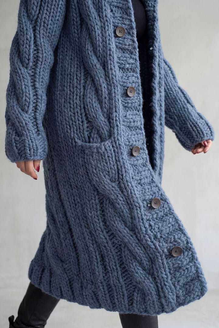 Women's Oversized Hooded Cable Knit Cardigan Coat Primrose, view 3 - Elena Harper