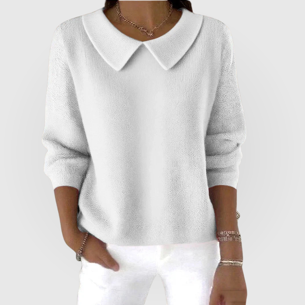 Women's Solid Color Long Sleeve Pullover with Peter Pan Collar