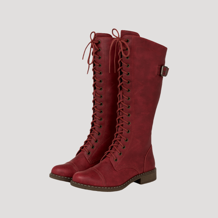Women's High Lace-Up Boots with Buckles