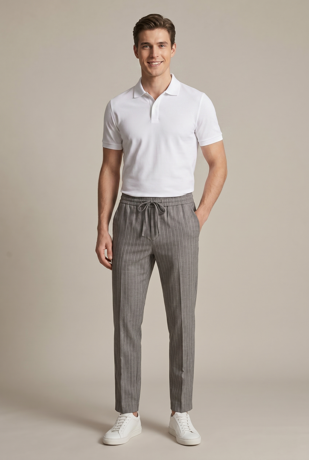 Men's Vertical Pinstripe Tapered Trousers - Smart Casual