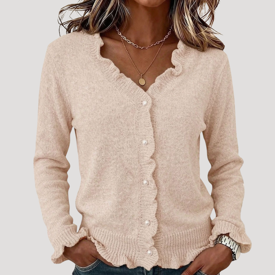 Women's Buttoned Ruffled Cardigan