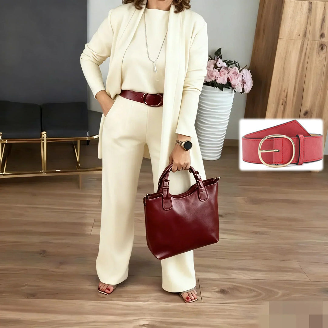 Dorren Elegant 3-Piece Set With Long Cardigan, Top & Pant - Elena Harper