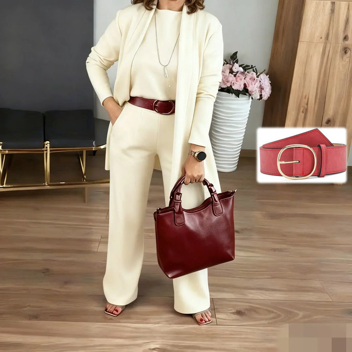 Dorren Elegant 3-Piece Set With Long Cardigan, Top & Pant - Elena Harper