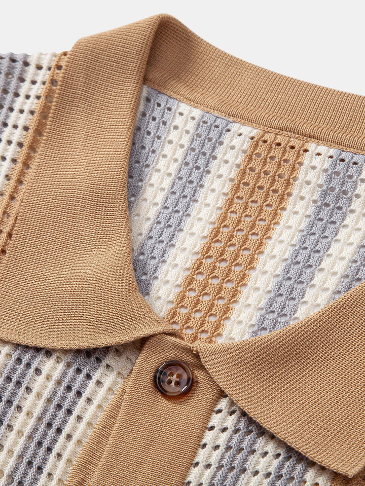 STRIPED SHIRT WITH CROCHET EYELETS & STRAIGHT LEG LINEN PANTS
