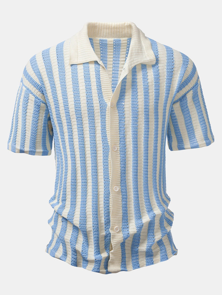 Gradient Shoulder Striped Shirt & Straight Leg Linen Pants - Elena Harper
