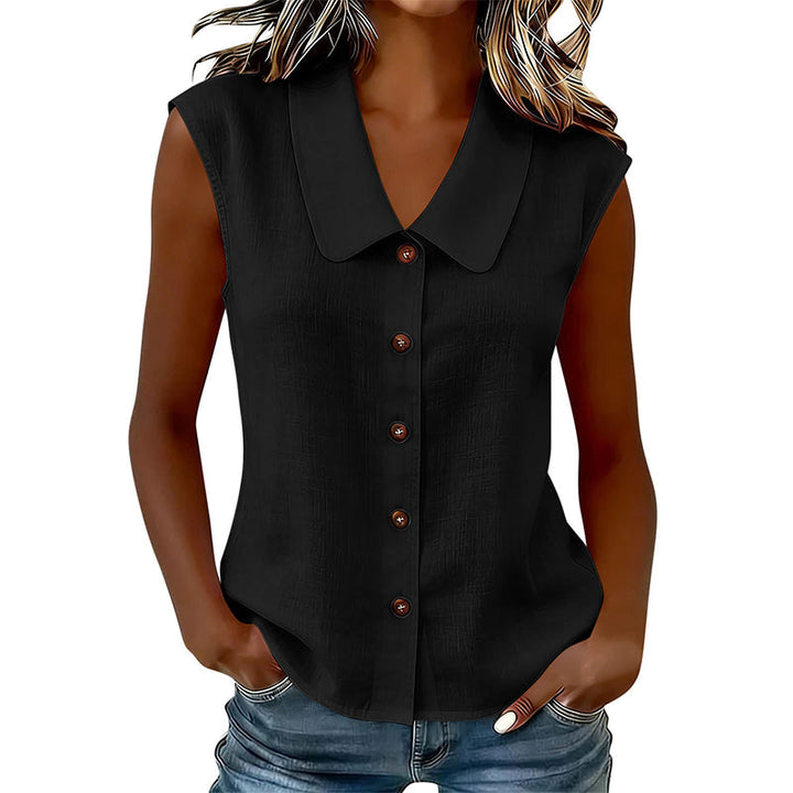 Women's Sleeveless V-Neck Blouse with Elegant Buttons