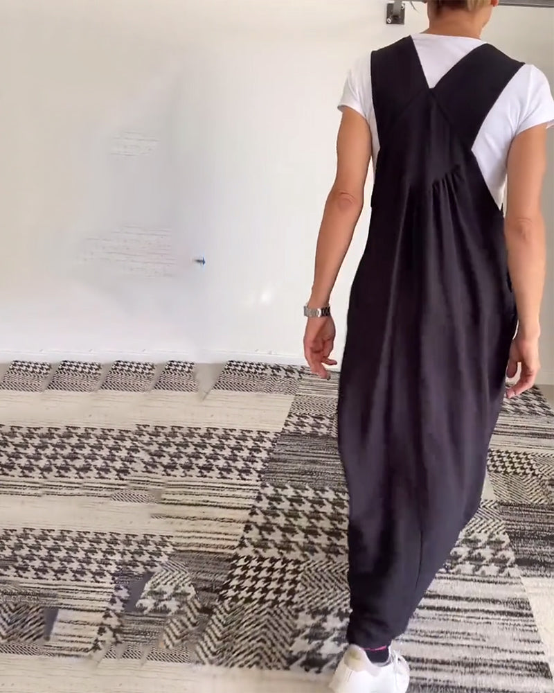 Elegant Maxi Overall Dress for Women Chic Casual Fluid Sleeveless Style, view 2 - Elena Harper
