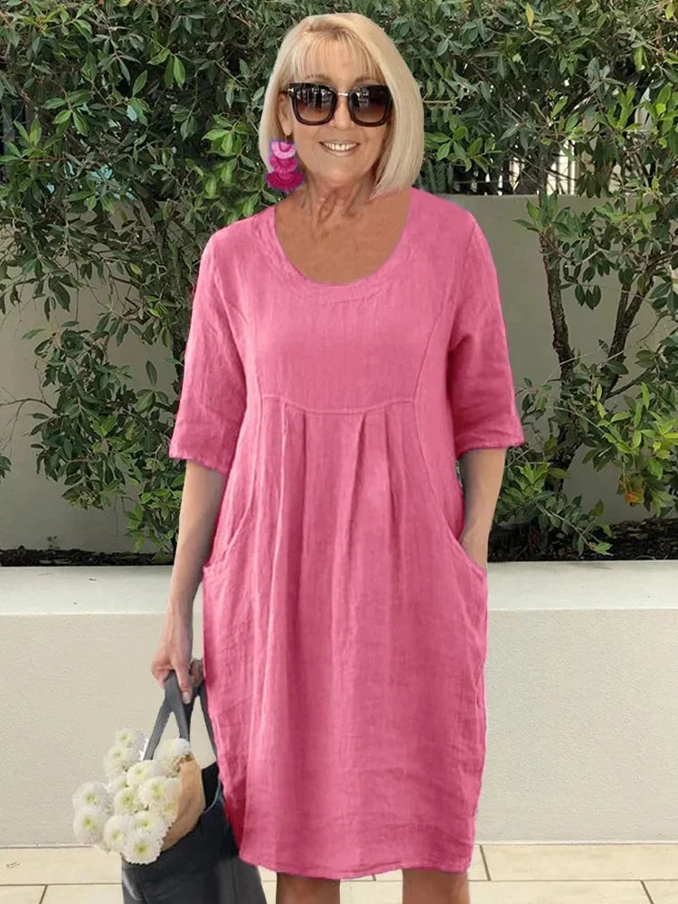 Noara Casual Cotton Pocket Tunic Dress - Elena Harper
