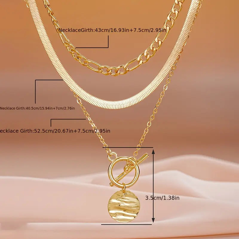 Savira Textured Coin Layered Necklace Gold - Elena Harper