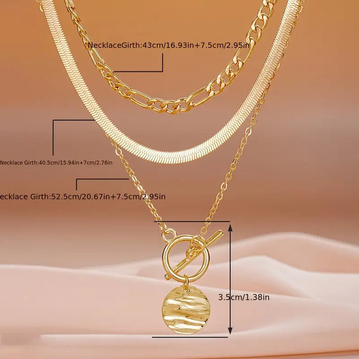 Savira Textured Coin Layered Necklace Gold - Elena Harper