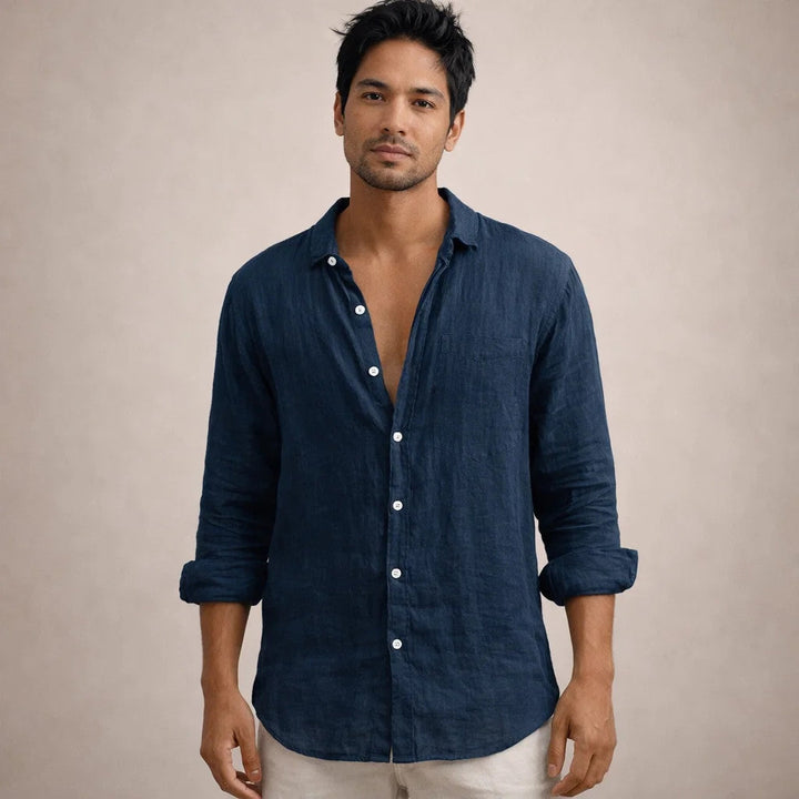 ELENA HARPER™  |  OPEN COLLAR LINEN SHIRT FOR MEN