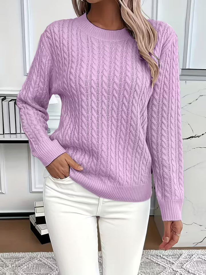Adriana Cable-knit Cozy Long-sleeve Sweater - Elena Harper