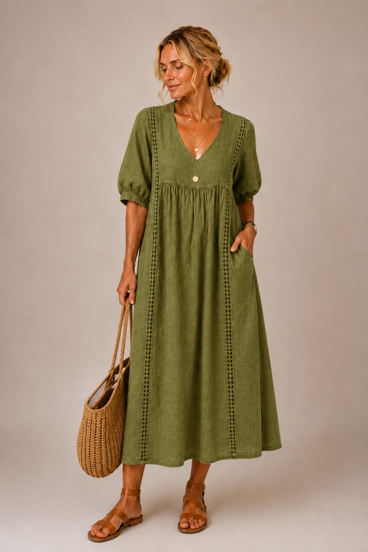 Elena™ | Airy Linen Midi Dress