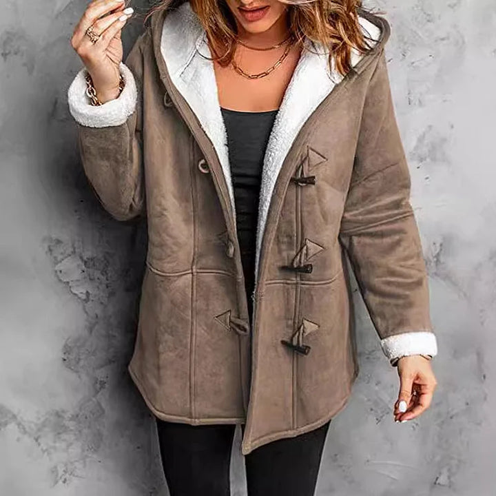 Suede Hooded Coat with Fleece Lining for Women