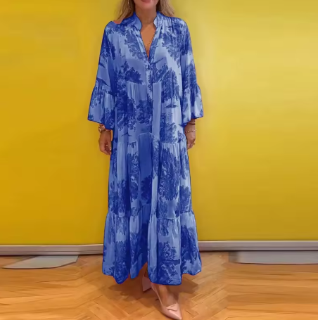 Women's Elegant Floral Midi Wrap Dress All-Over Tree Design, view 4 - Elena Harper
