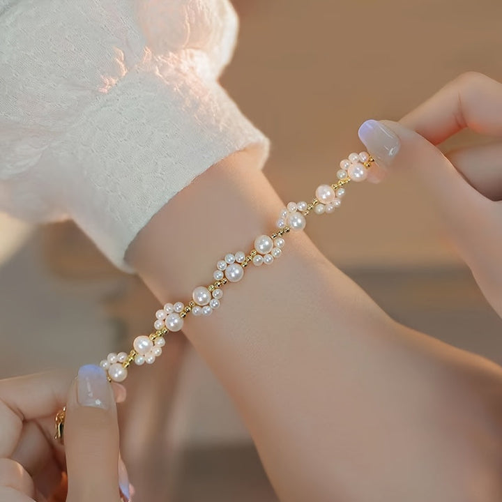Classic Pearl Beaded Cat Paw Gold Plated Adjustable Bracelet - Elena Harper