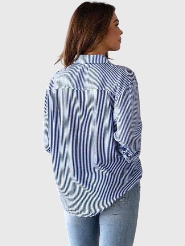 Ladies Striped Blouse with Bow and Collar
