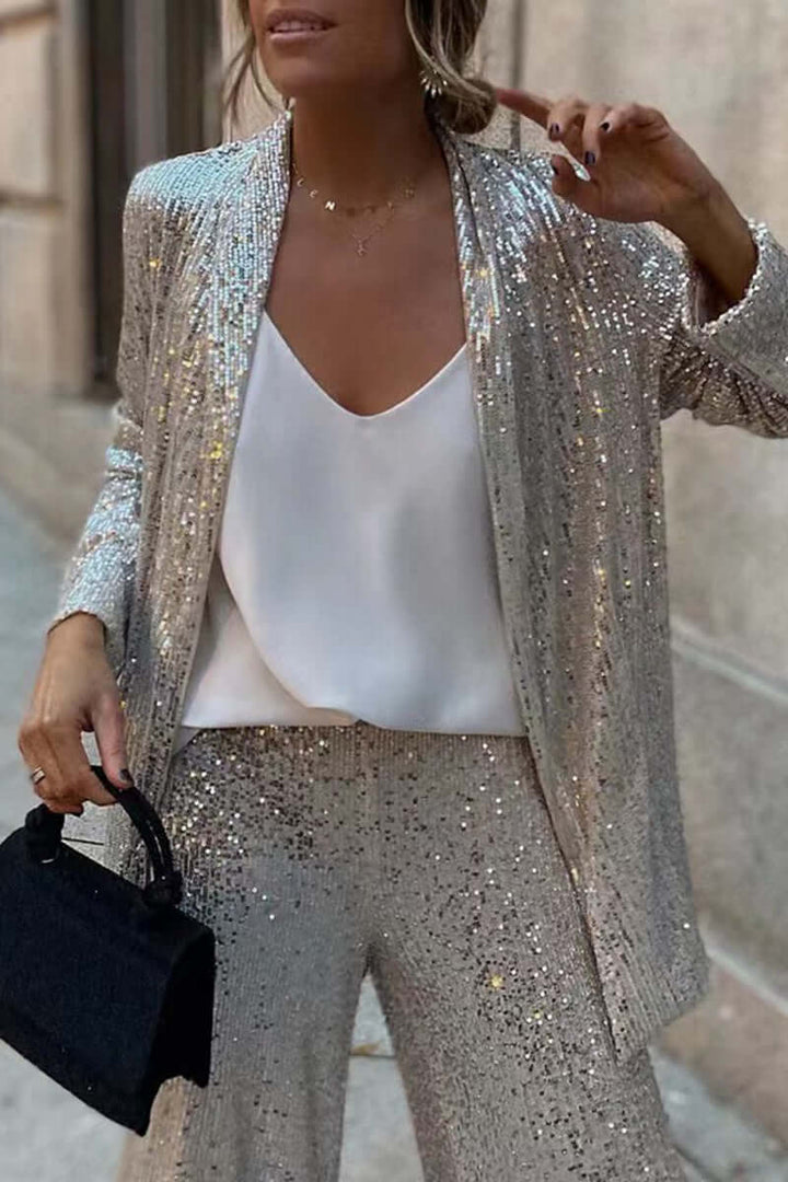 Sequin Long Sleeve Suit & Pants Set - Women