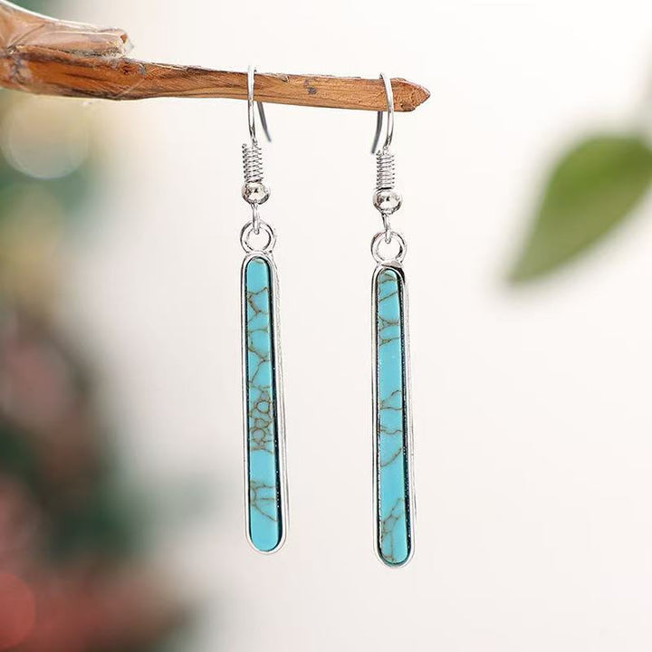 Elegant Antique Silver Plated Turquoise Geometry Pattern Drop Earrings - Elena Harper