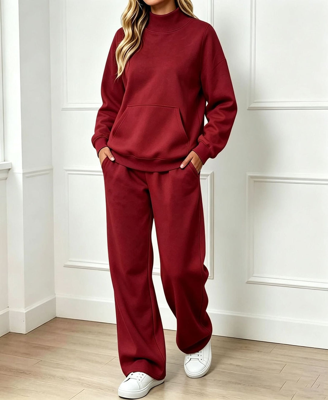 Women's Sweat Set with High Collar - Comfortable and Coordinated