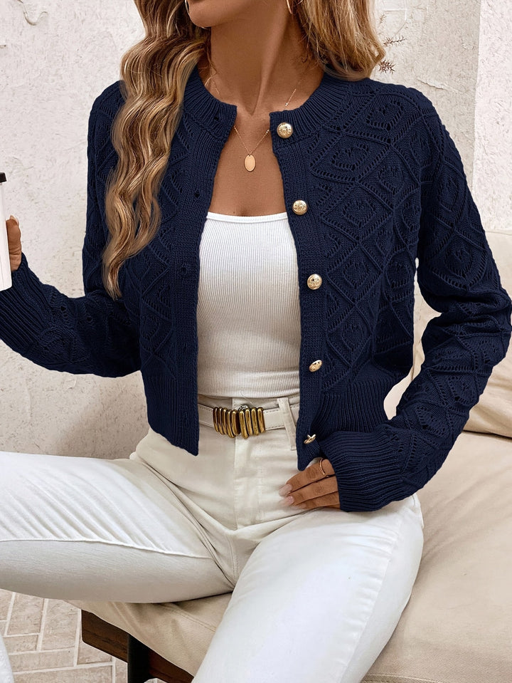 Women's Buttoned Openwork Cardigan - Elegant and Lightweight